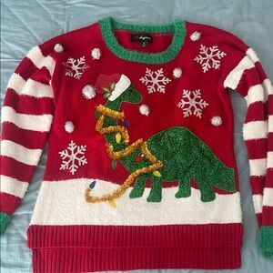 Red Dinosaur Christmas Sweater